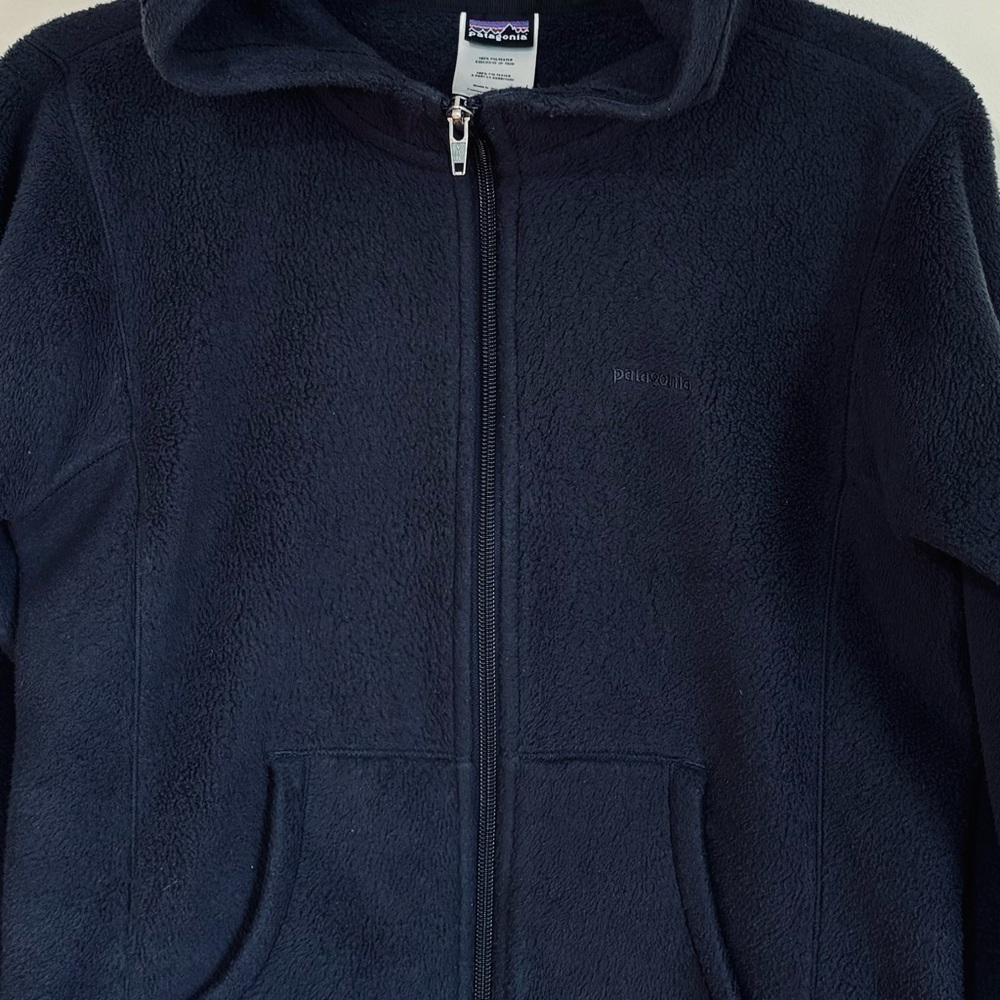 Patagonia Women XS dark navy full zip Long Sleeve hooded cozy soft fleece Jacket - Picture 7 of 16